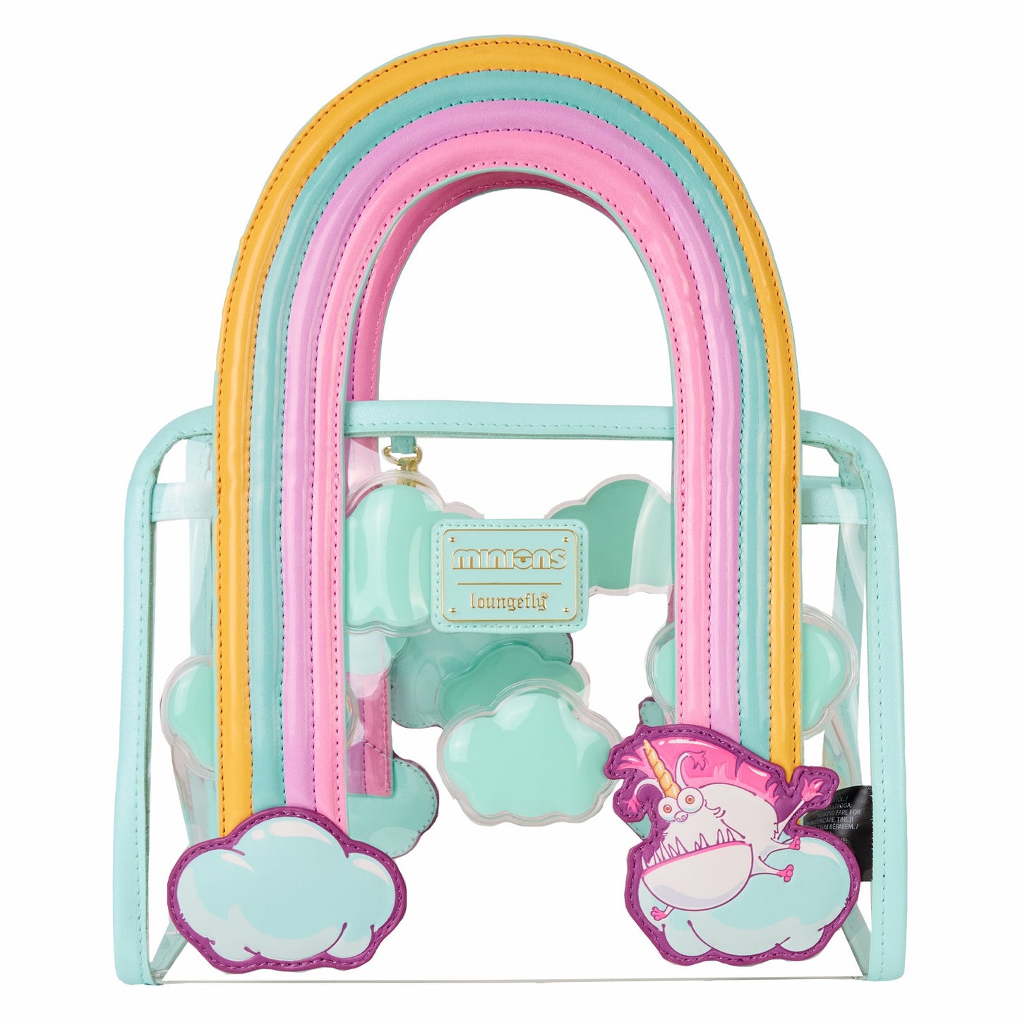 Loungefly Minions Fluffy Unicorn Rainbow Clear Mini Tote Crossbody Bag