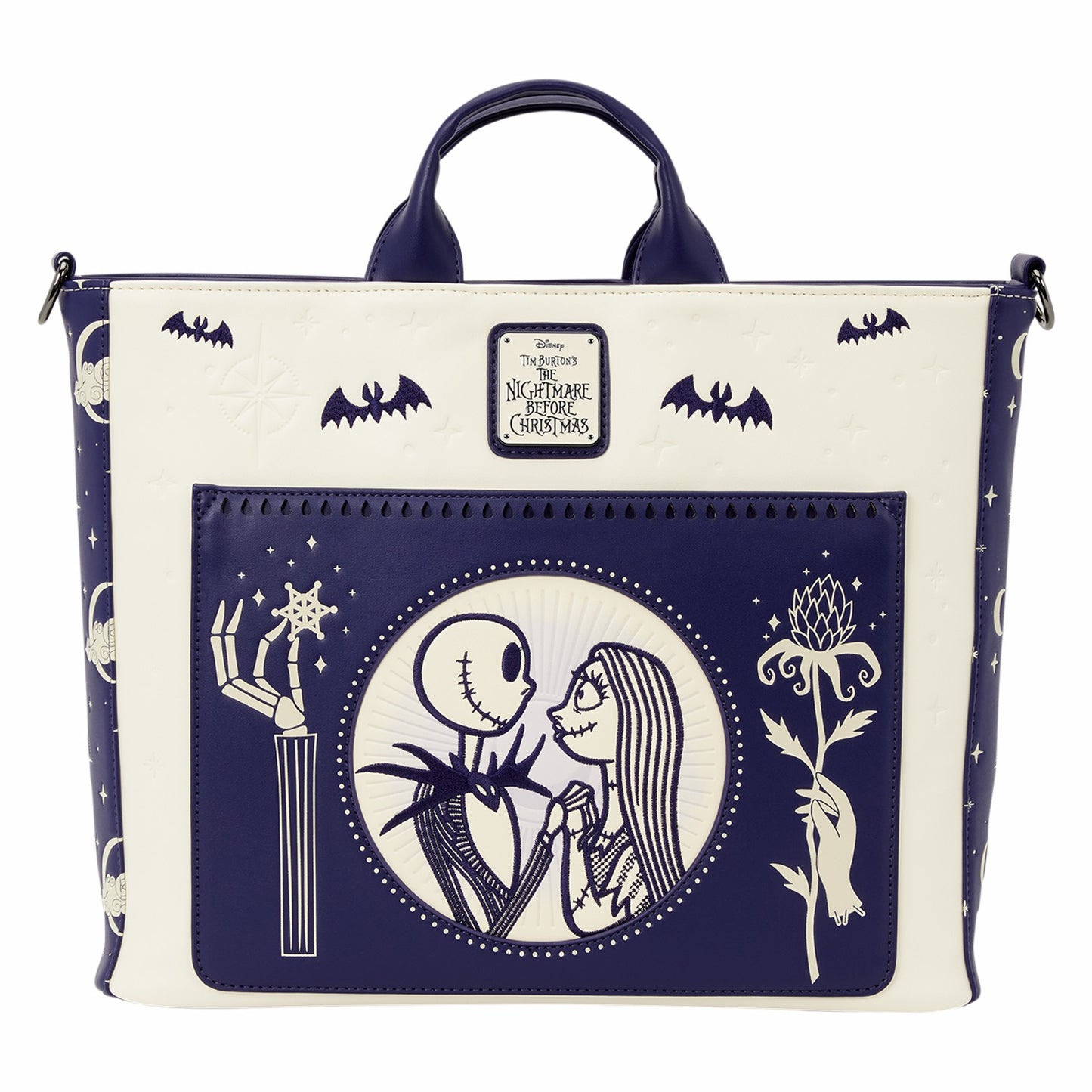 Loungefly The Nightmare Before Christmas Jack Skellington & Sally Night Sky Convertible Backpack and Tote Crossbody Bag