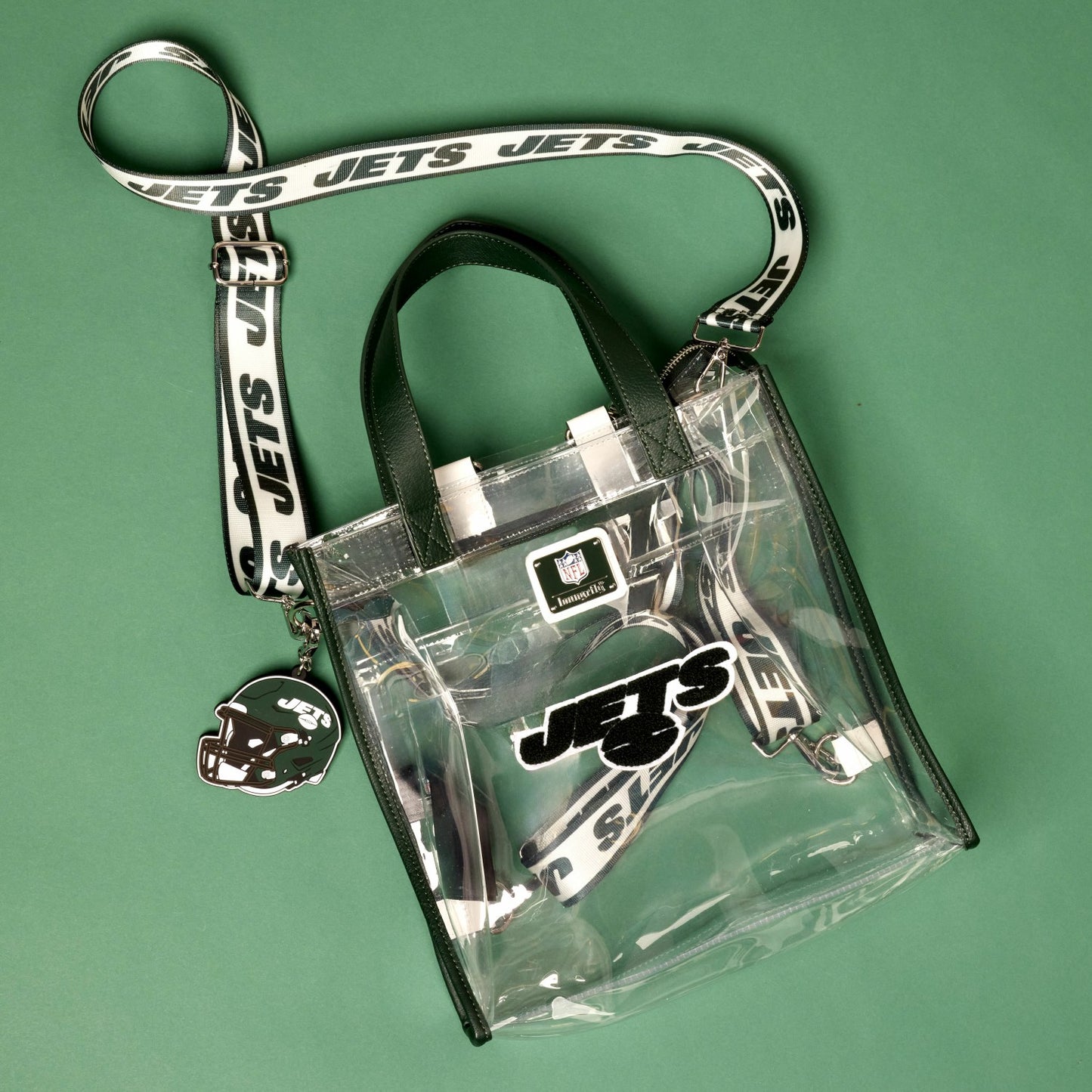 Loungefly NFL New York Jets Clear Convertible Backpack & Tote Crossbody Stadium Bag