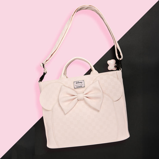 Loungefly Minnie Mouse Checkered Texture Convertible Backpack & Tote Crossbody Bag