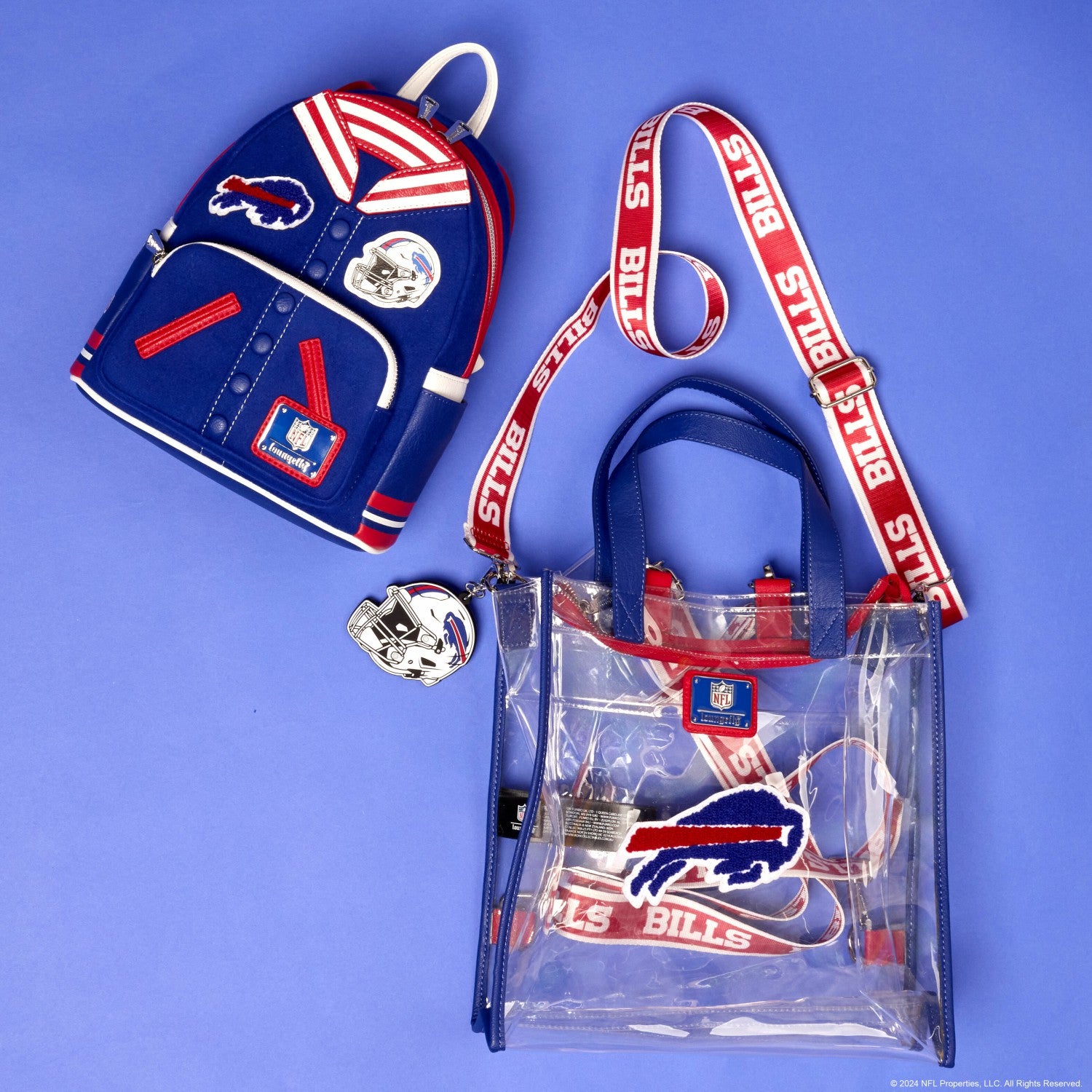 Loungefly NFL Buffalo Bills Clear Convertible Backpack & Tote Crossbody Stadium Bag
