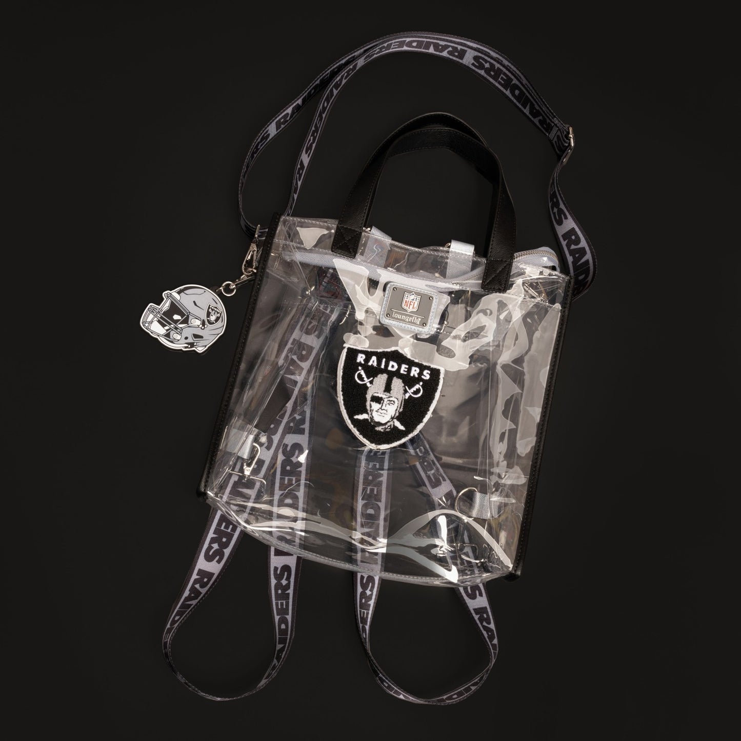 Loungefly NFL Las Vegas Raiders Clear Convertible Backpack & Tote Crossbody Stadium Bag
