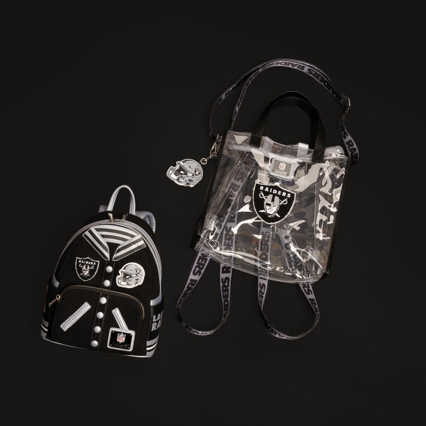 Loungefly NFL Las Vegas Raiders Clear Convertible Backpack & Tote Crossbody Stadium Bag