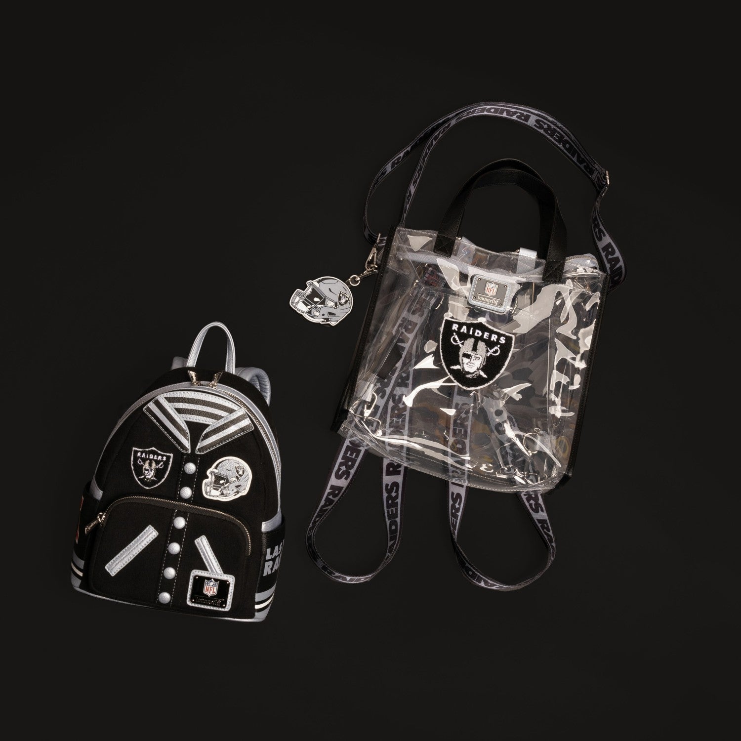 Loungefly NFL Las Vegas Raiders Clear Convertible Backpack & Tote Crossbody Stadium Bag
