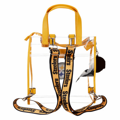 Loungefly NFL Pittsburgh Steelers Clear Convertible Backpack & Tote Crossbody Stadium Bag