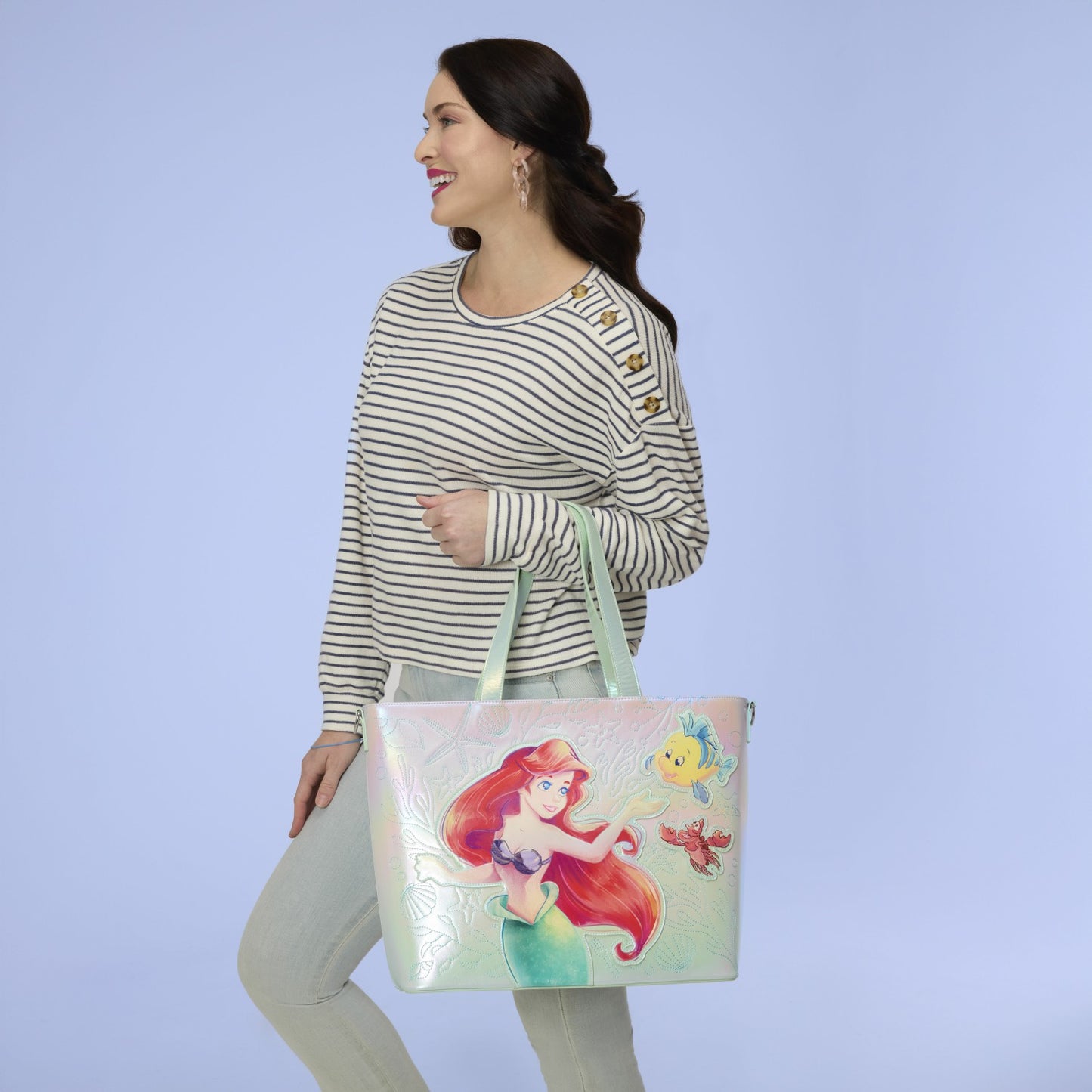 Loungefly The Little Mermaid Ariel, Flounder, & Sebastian Tote Crossbody Bag with Coin Bag