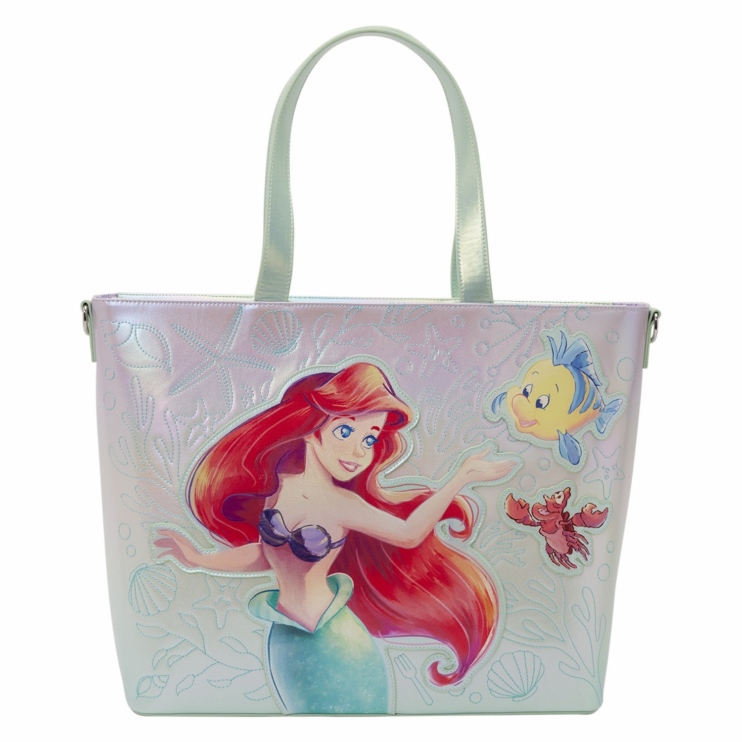 Loungefly The Little Mermaid Ariel, Flounder, & Sebastian Tote Crossbody Bag with Coin Bag