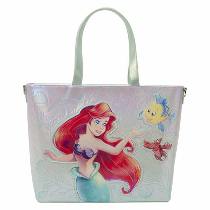 Loungefly The Little Mermaid Ariel, Flounder, & Sebastian Tote Crossbody Bag with Coin Bag