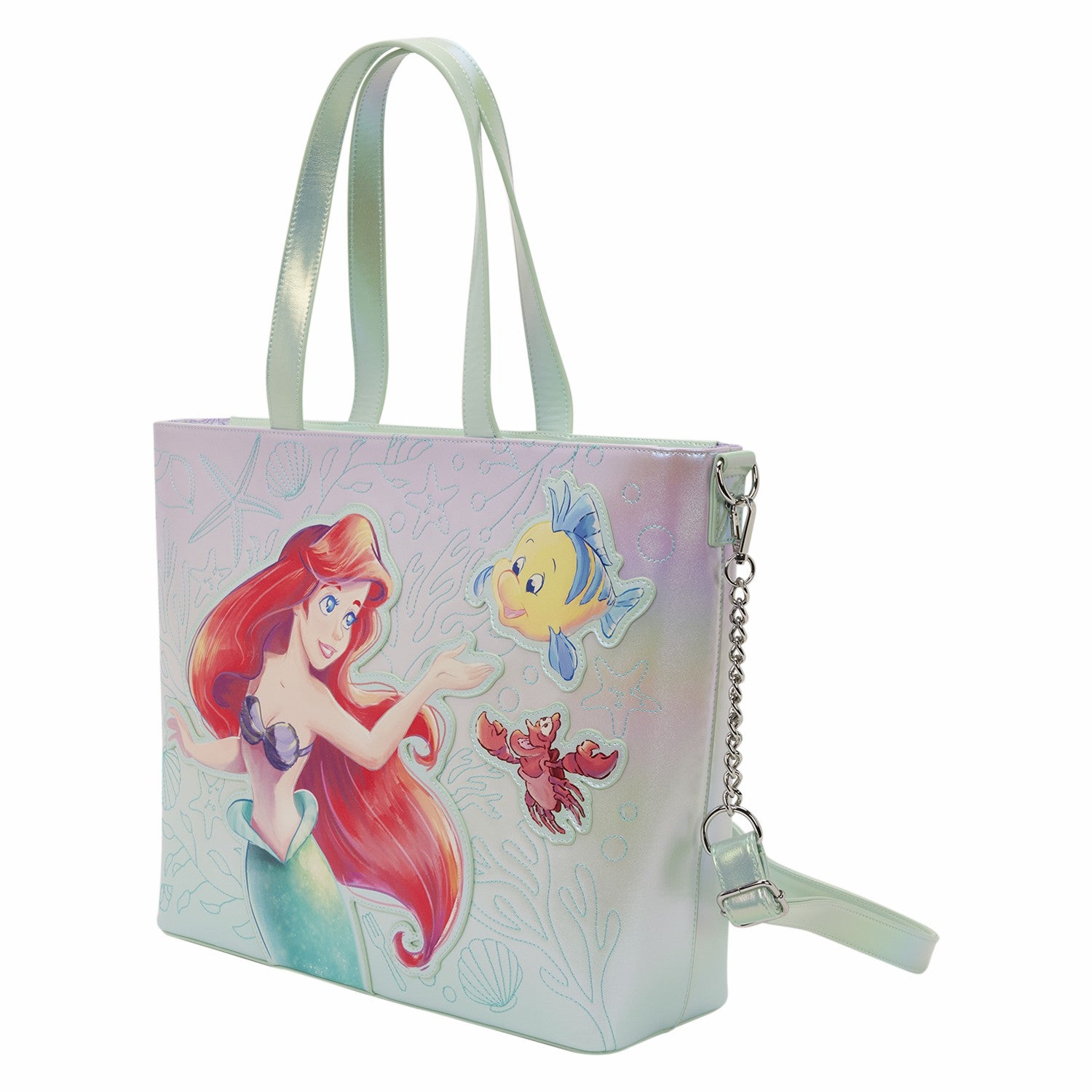 Loungefly The Little Mermaid Ariel, Flounder, & Sebastian Tote Crossbody Bag with Coin Bag