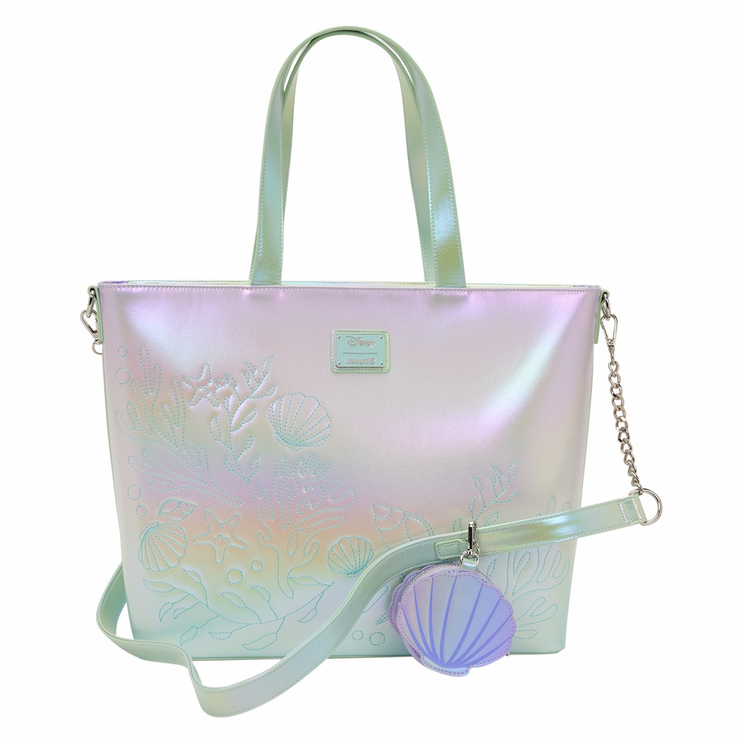 Loungefly The Little Mermaid Ariel, Flounder, & Sebastian Tote Crossbody Bag with Coin Bag