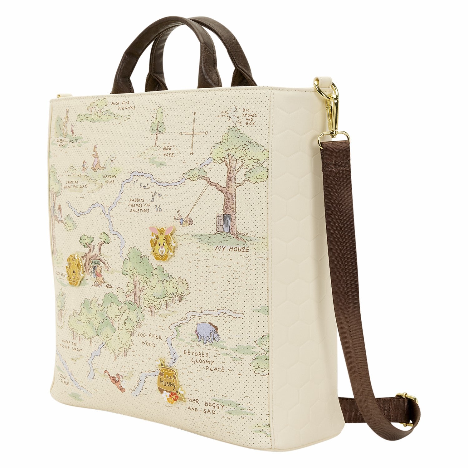 Loungefly Winnie the Pooh Hundred Acre Wood Tote Pin Trader Crossbody Bag