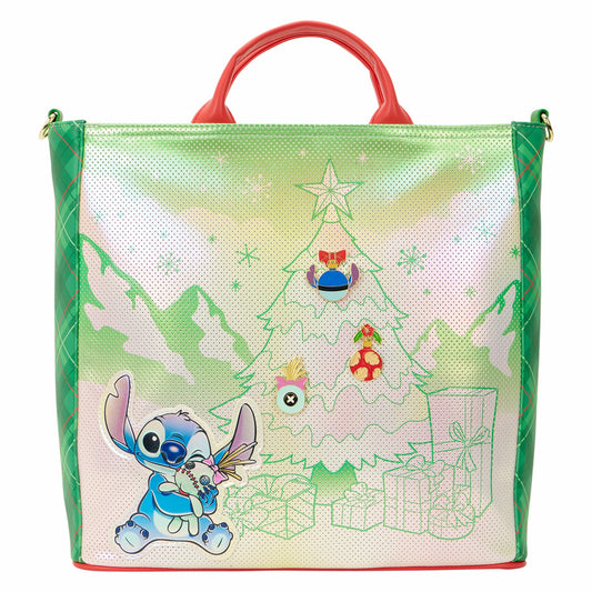 Loungefly Lilo & Stitch Holiday Tote Pin Trader Crossbody Bag