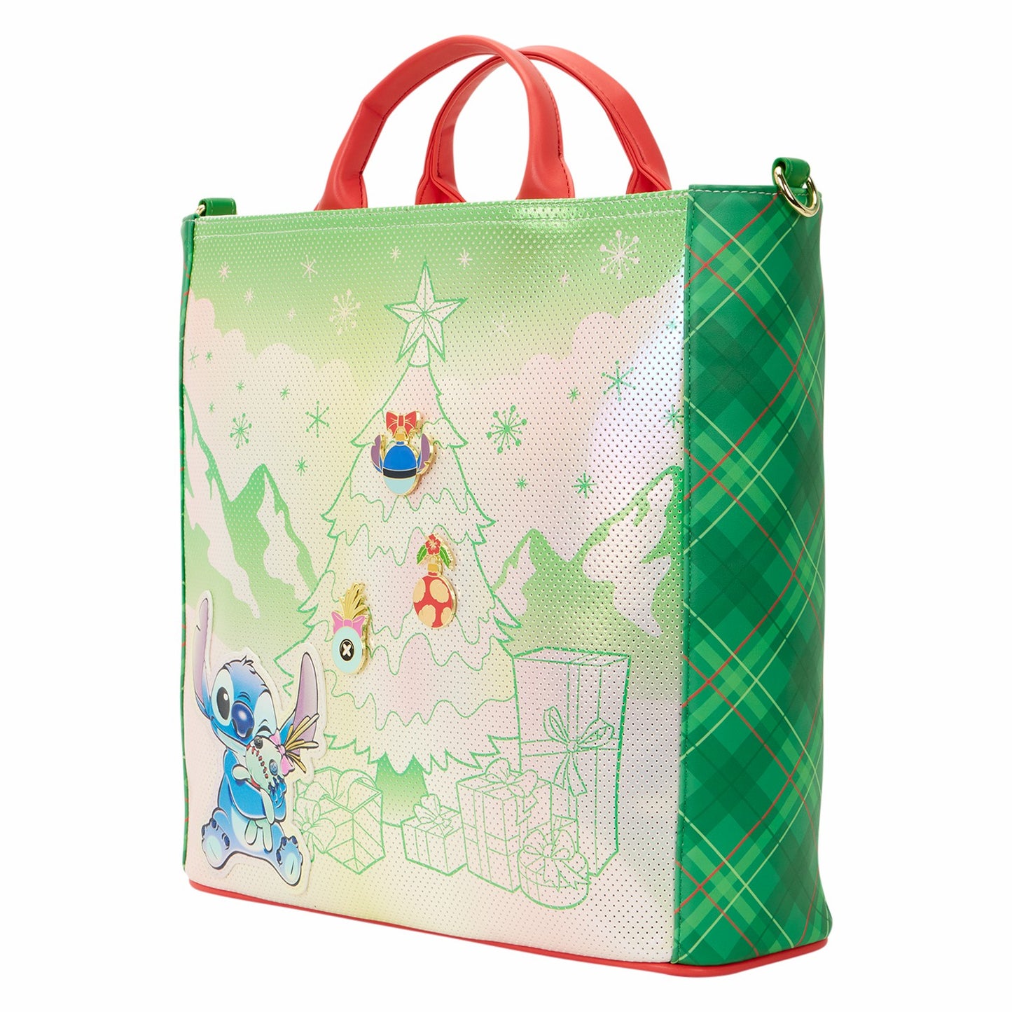 Loungefly Lilo & Stitch Holiday Tote Pin Trader Crossbody Bag