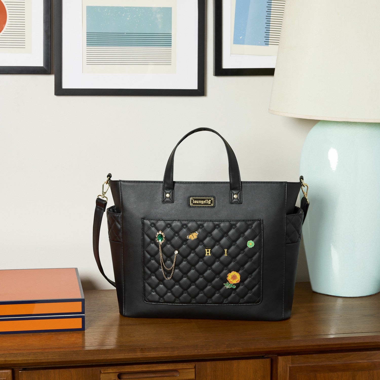 Loungefly Loungefly The Mo Black Convertible Backpack & Tote Crossbody Pin Trader Bag