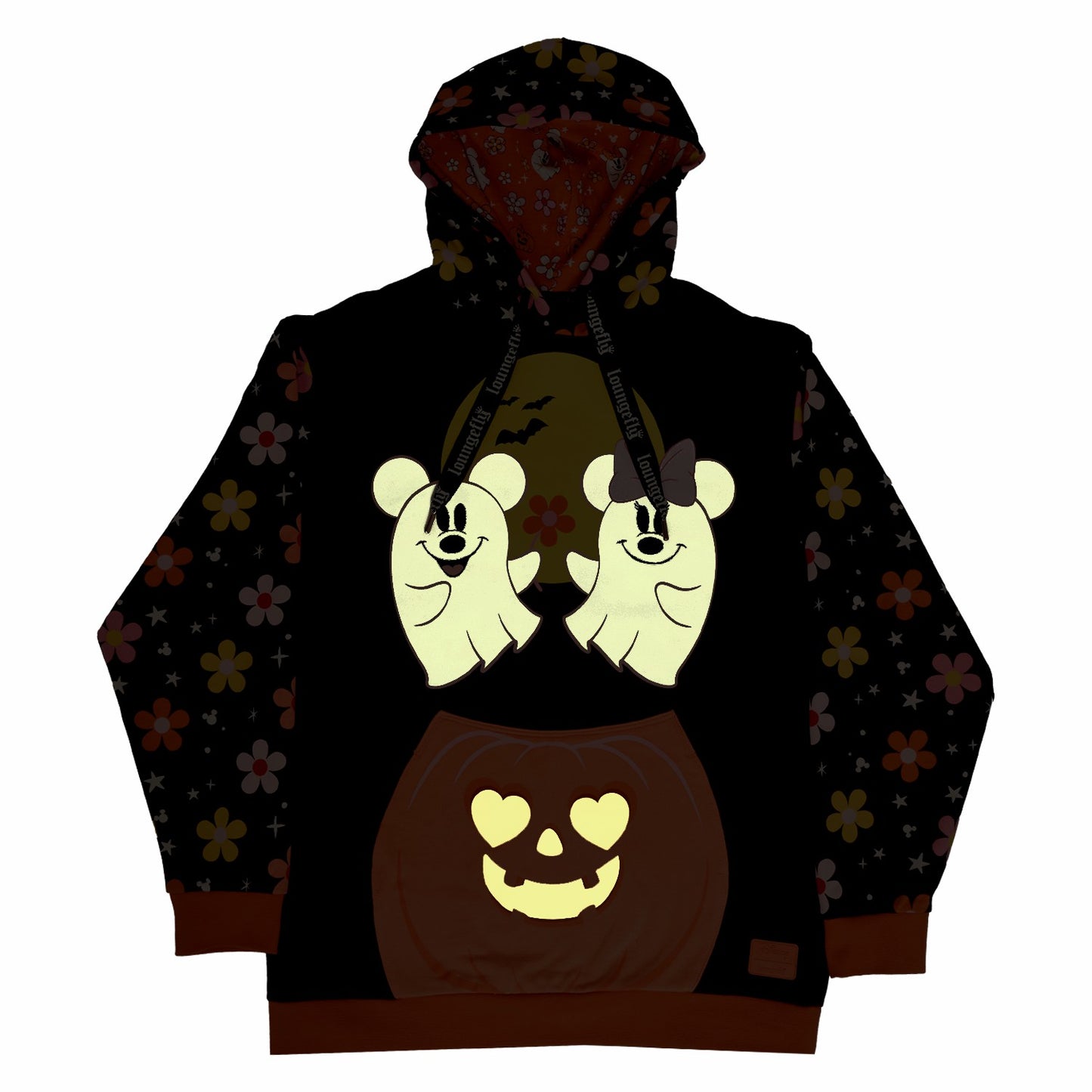 Loungefly Mickey & Minnie Floral Ghost Glow Unisex Hoodie
