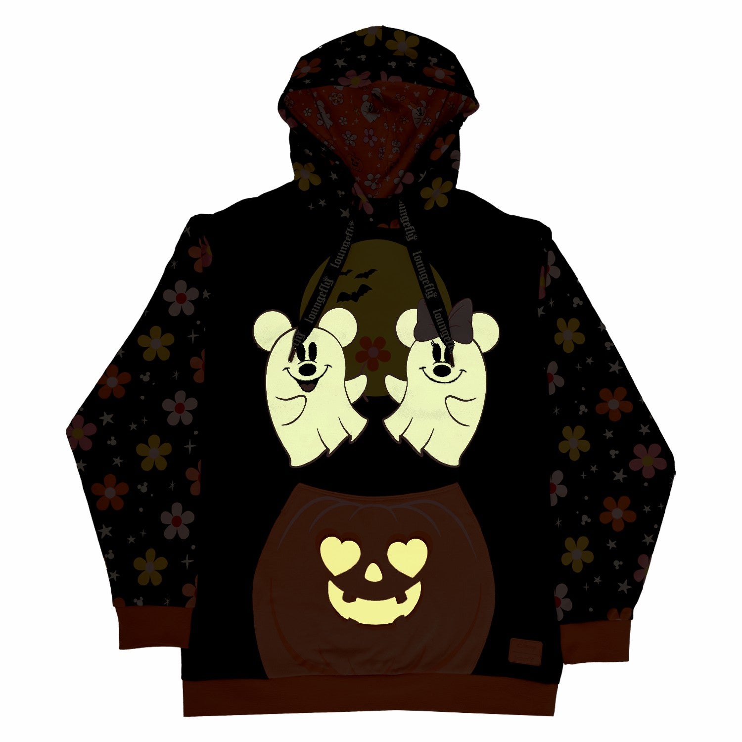 Loungefly Mickey & Minnie Floral Ghost Glow Unisex Hoodie
