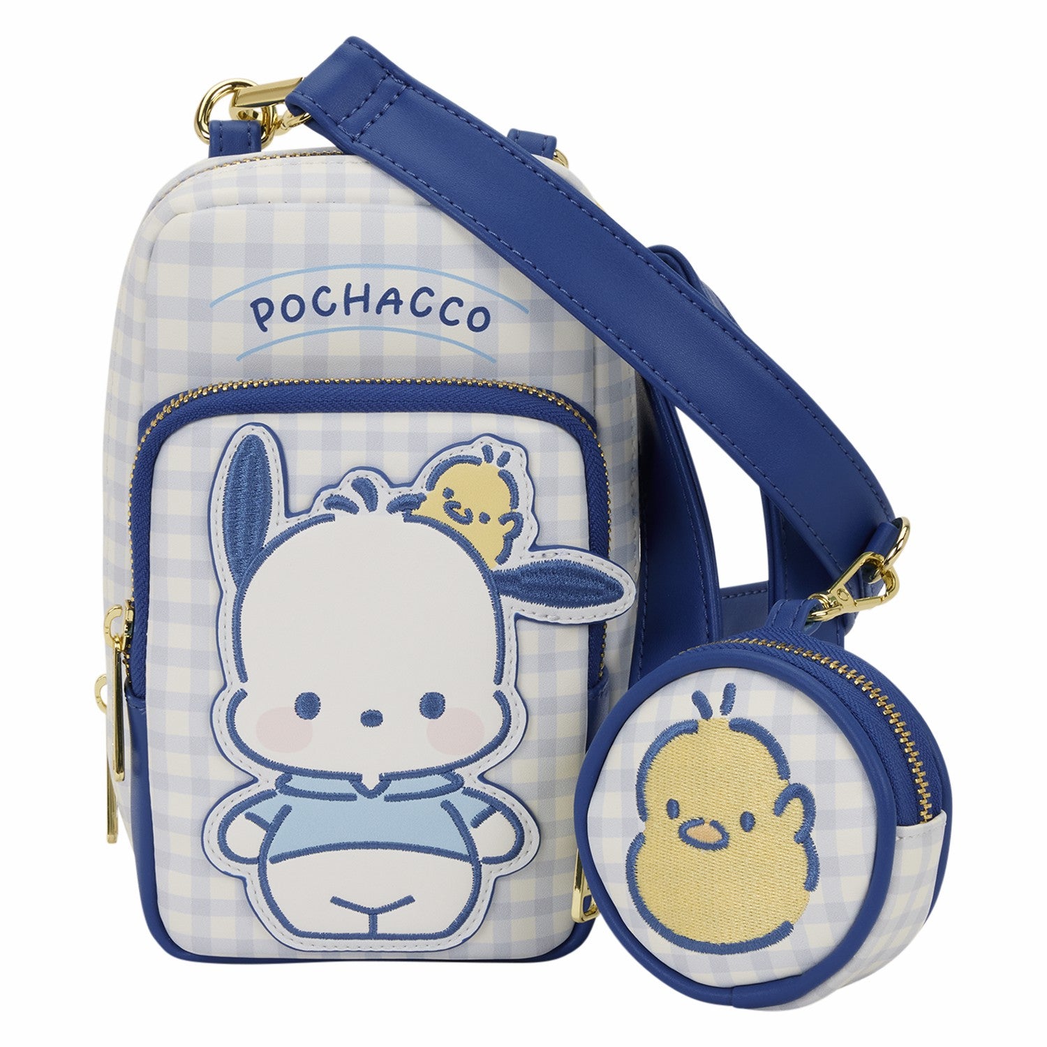 Loungefly Sanrio Pochacco Gingham Cell Phone Crossbody Bag with Coin Bag