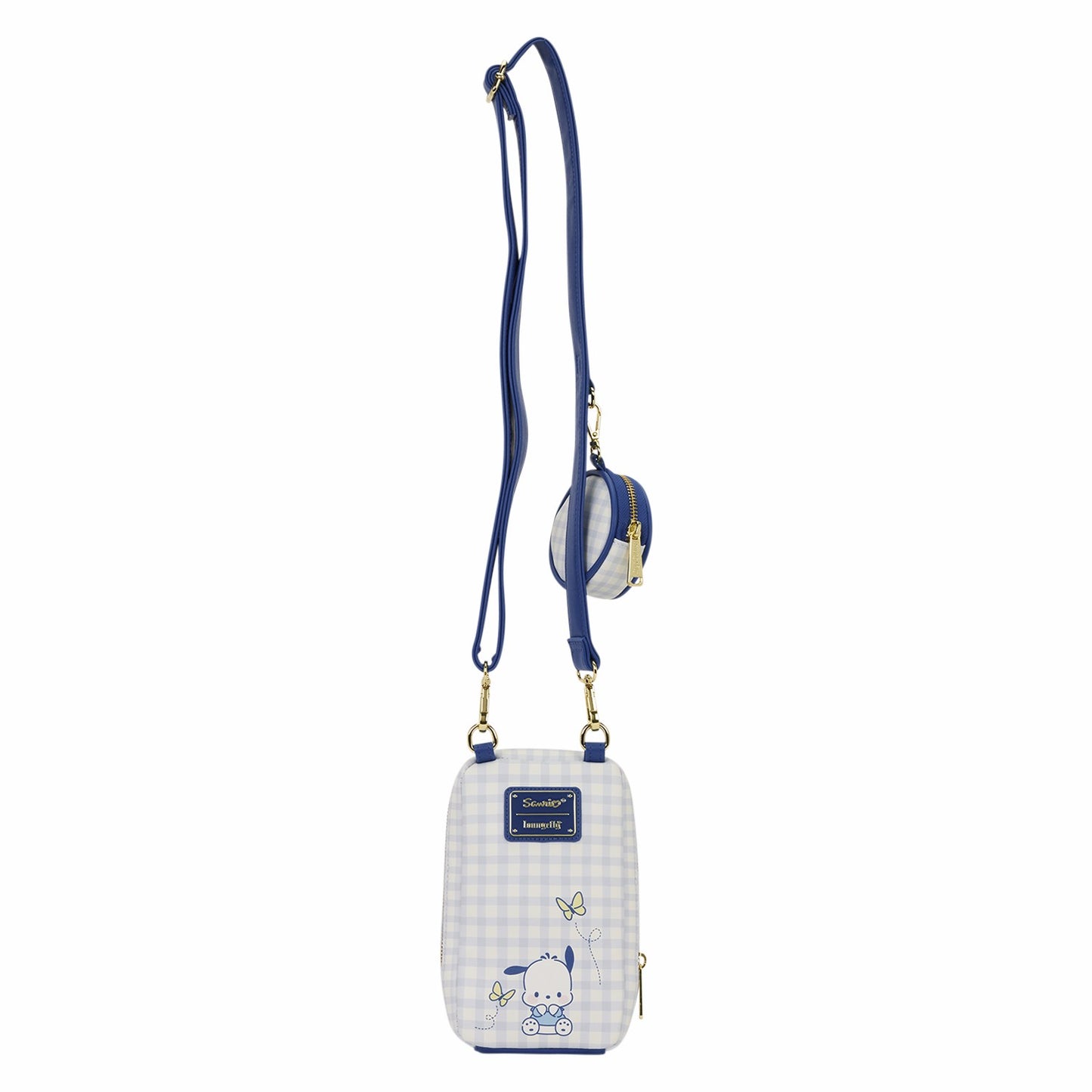 Loungefly Sanrio Pochacco Gingham Cell Phone Crossbody Bag with Coin Bag