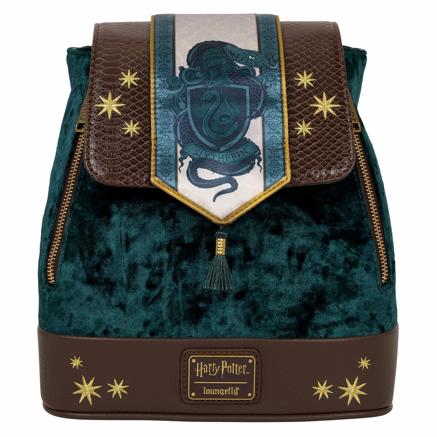 Loungefly Exclusive Harry Potter Slytherin Banner Velvet Mini Backpack