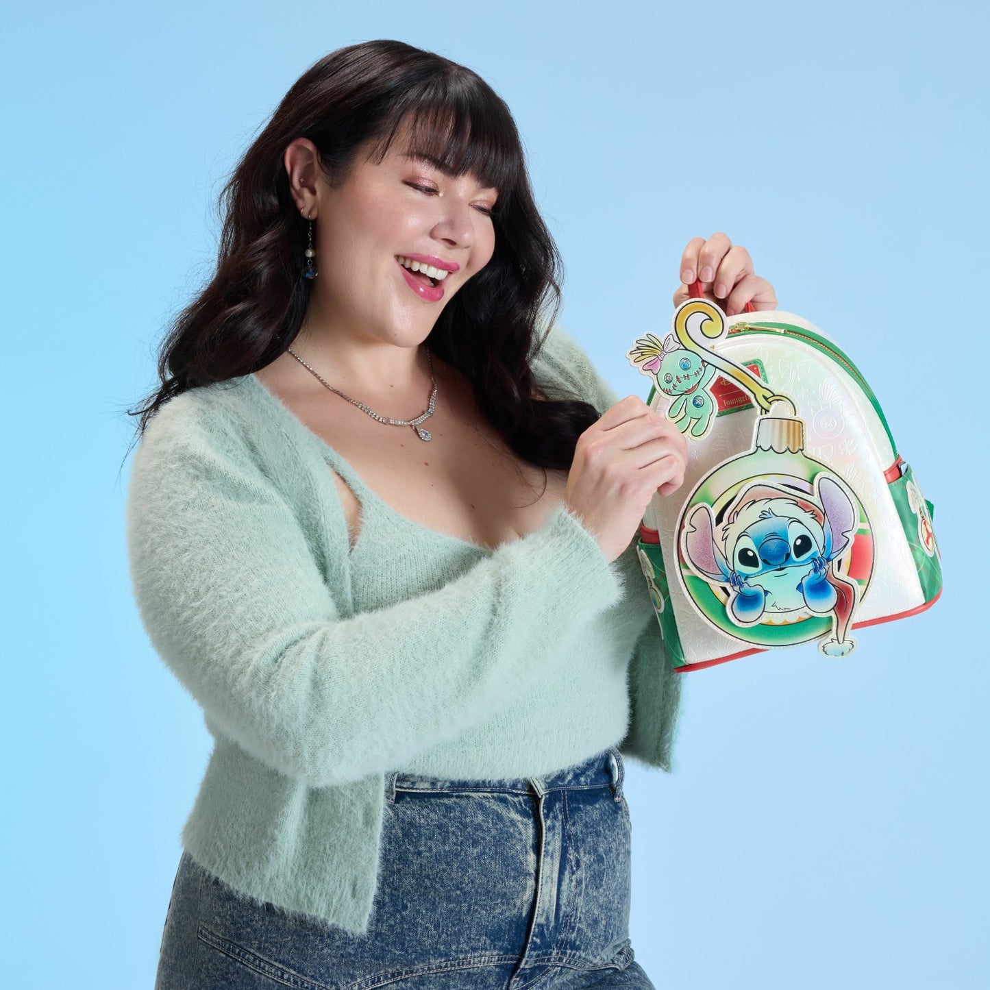 Loungefly Stitch & Scrump Iridescent Holiday Ornament Mini Backpack