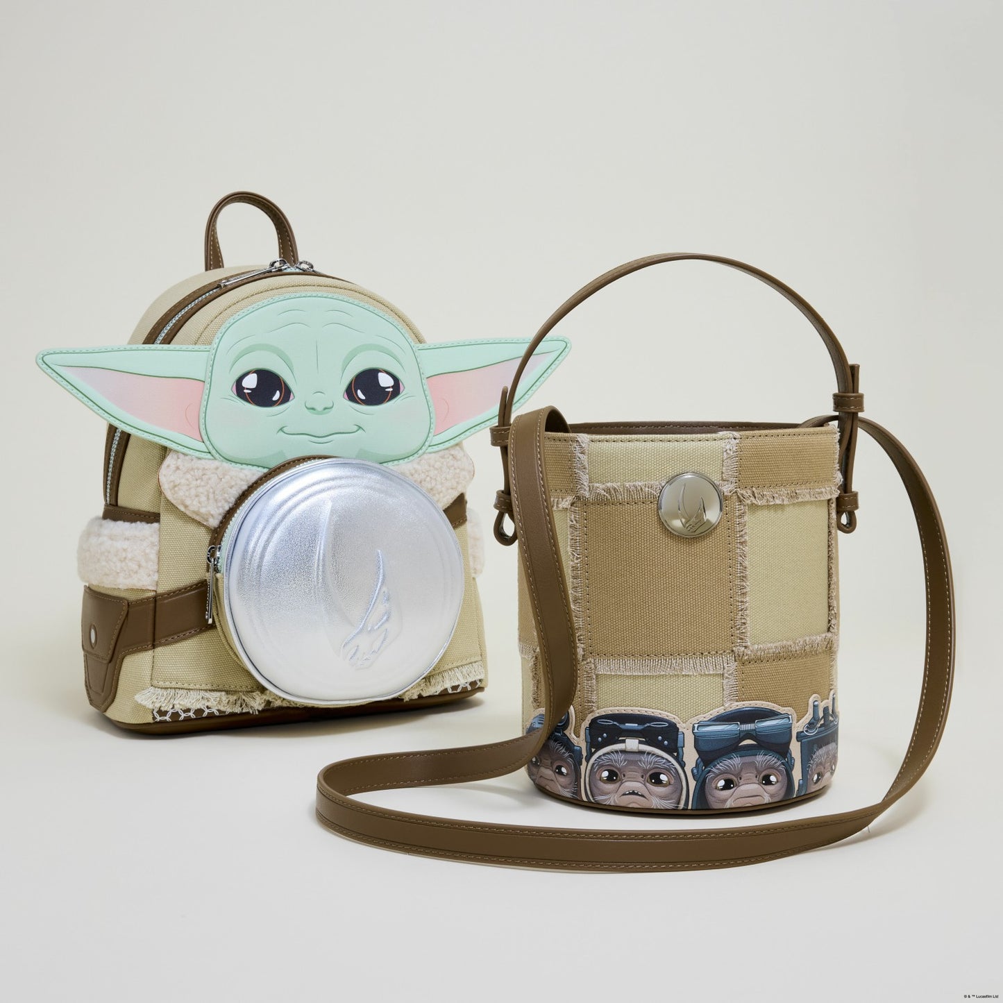 Loungefly The Mandalorian Grogu & Anzellan Drawstring Bucket Crossbody Bag with Coin Bag