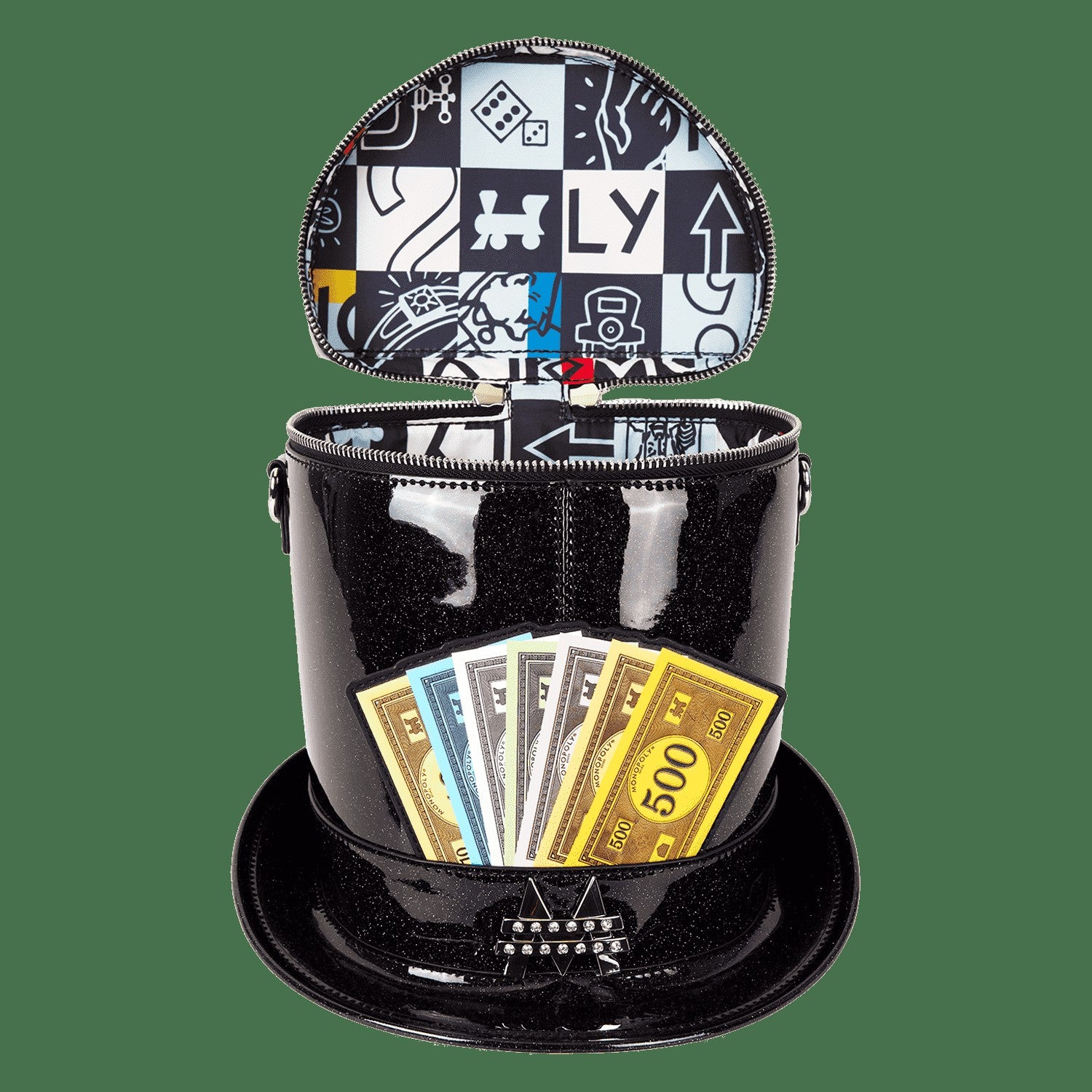 Loungefly Monopoly 90th Anniversary Top Hat Glitter Figural Crossbody Bag
