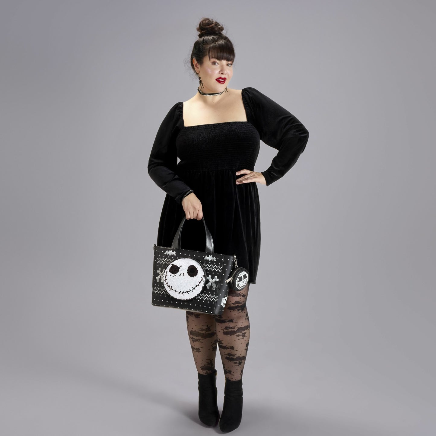 Loungefly The Nightmare Before Christmas Jack Skellington Reversible Sequins Tote Crossbody Bag with Coin Bag