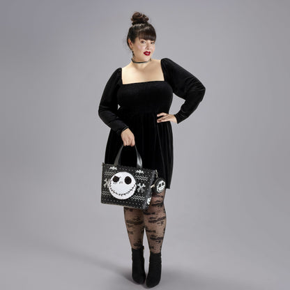 Loungefly The Nightmare Before Christmas Jack Skellington Reversible Sequins Tote Crossbody Bag with Coin Bag
