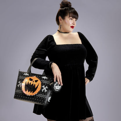 Loungefly The Nightmare Before Christmas Jack Skellington Reversible Sequins Tote Crossbody Bag with Coin Bag