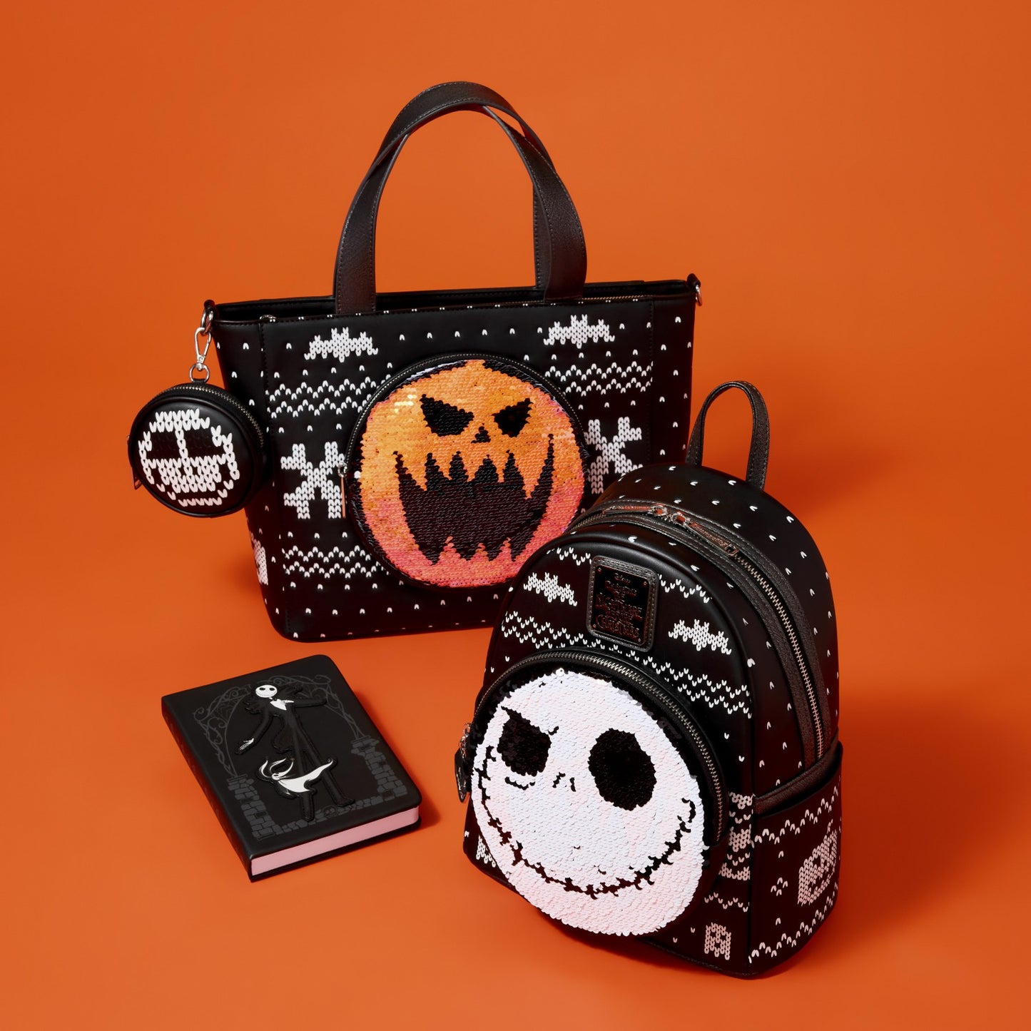 Loungefly The Nightmare Before Christmas Jack Skellington Reversible Sequins Tote Crossbody Bag with Coin Bag