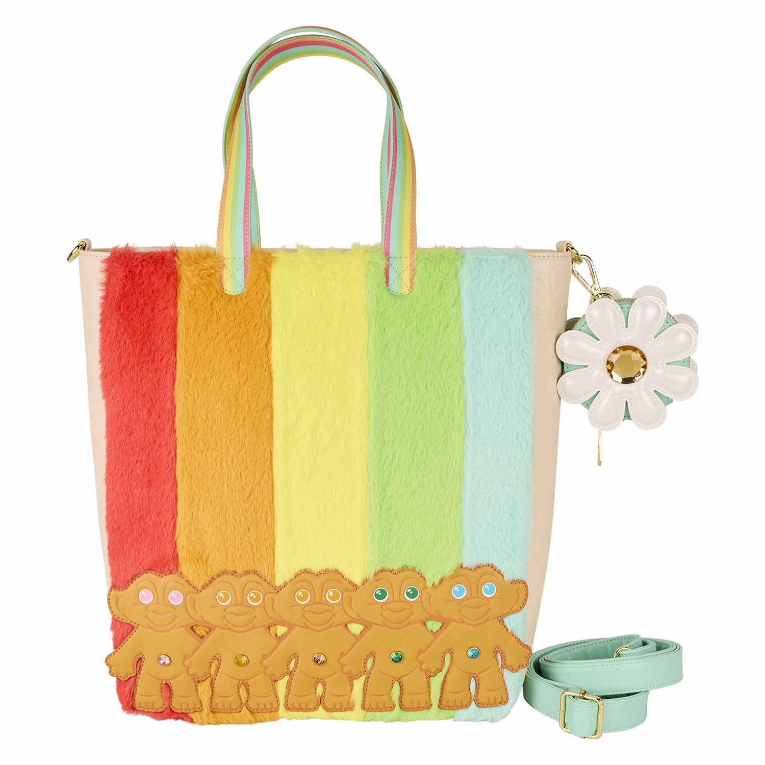 Loungefly Classic Good Luck Trolls Plush Glitter Tote Crossbody Bag with Coin Bag
