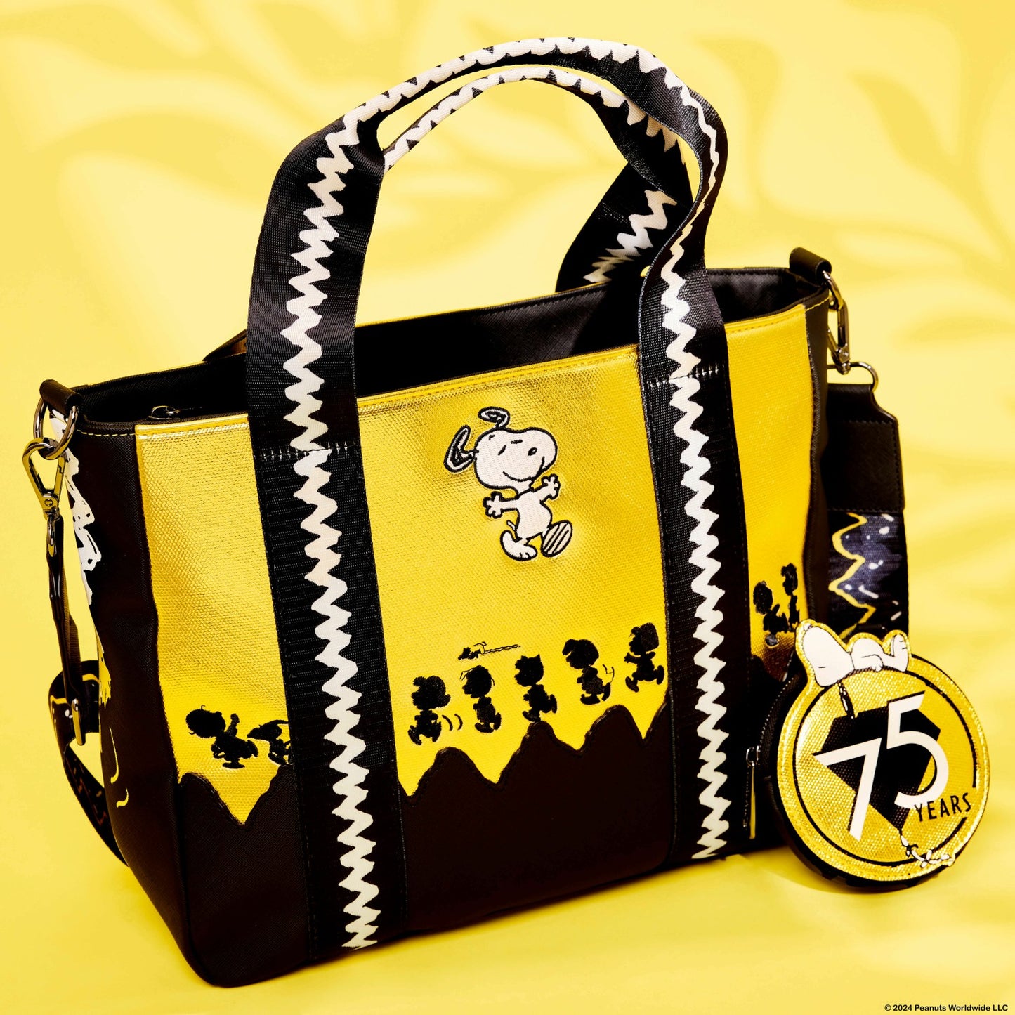 Loungefly Peanuts 75th Anniversary Snoopy & Gang Tote Crossbody Bag With Coin Bag